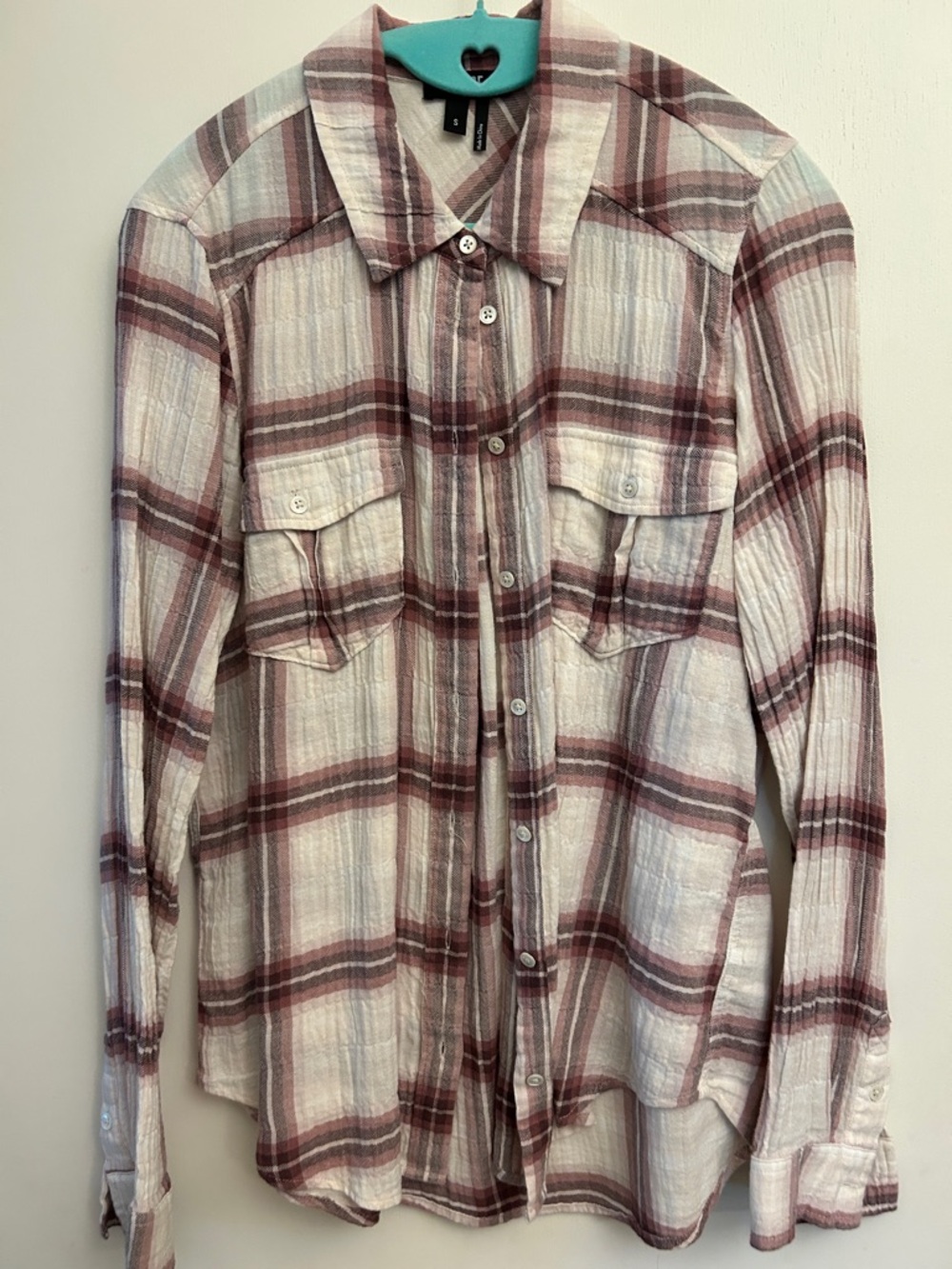 PAIGE Cream and Mauve Striped Button-Up Shirt